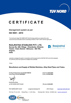 Certificates - Raajratna Tubes