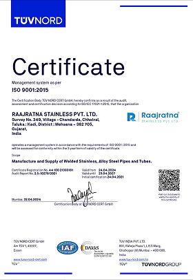 Raajratna Stainless Pvt Ltd Iso9001 - Raajratna Tube